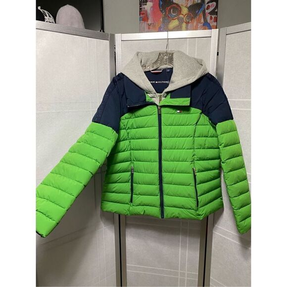 Tommy Hilfiger Logo Colorblock Hooded Puffer Ski Coat Jacket Global Outerwear si - Picture 6 of 14